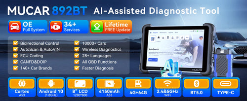 MUCAR 892BT AI Automotive Diagnostic Tool Bi directional Obd2 Scanner ECU Coding CANFD DOIP 35 Resets Life Free